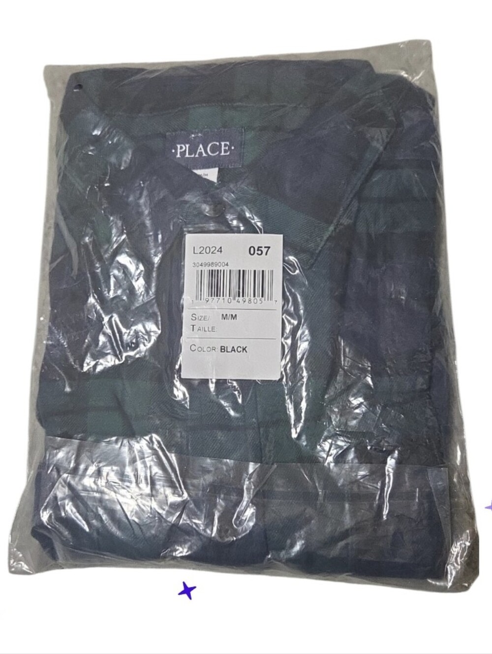 Mens The Children's Place M Black & Green Blu Plaid Shirt - The Children's Place